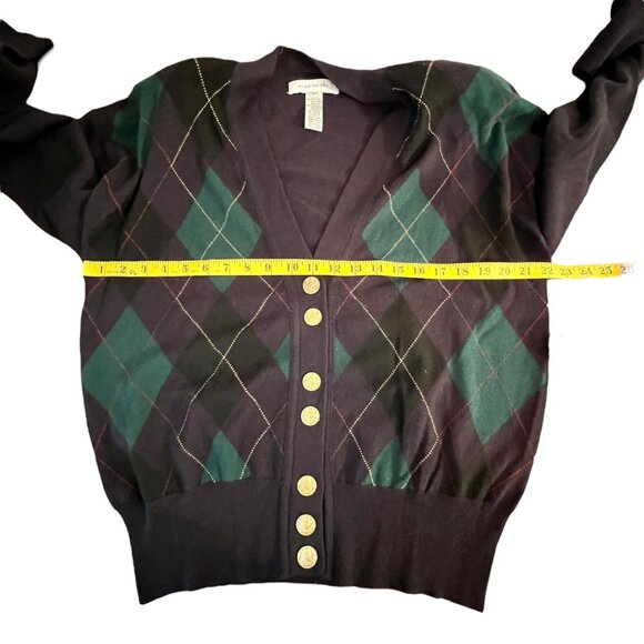 Vintage Cardigan Gold Button Argyle Academia Wool Blue Old Money Grandpa Size M - Picture 6 of 12